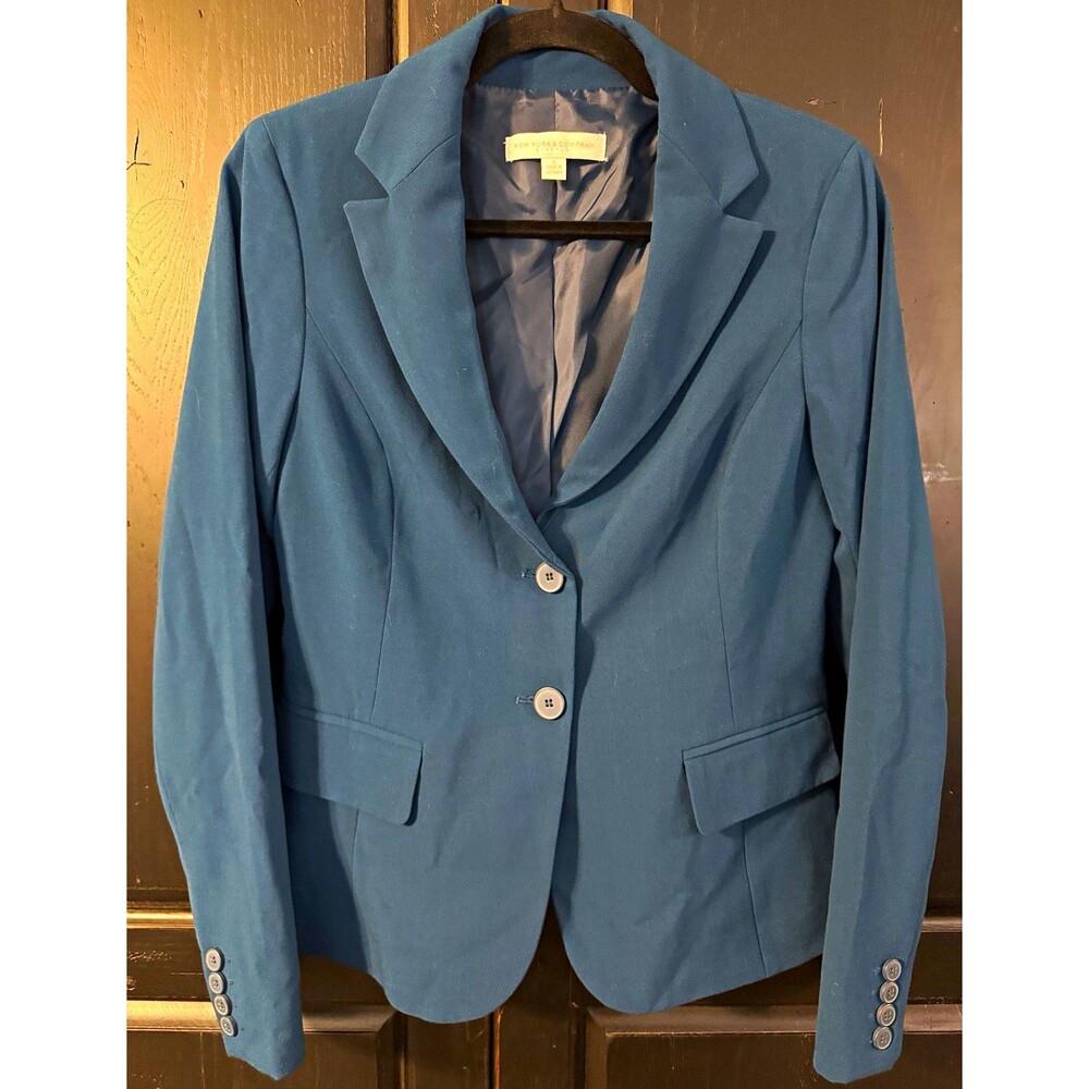 New York & Company Women’s Blue One-Button Lined Blazer w/ Pockets Size 6